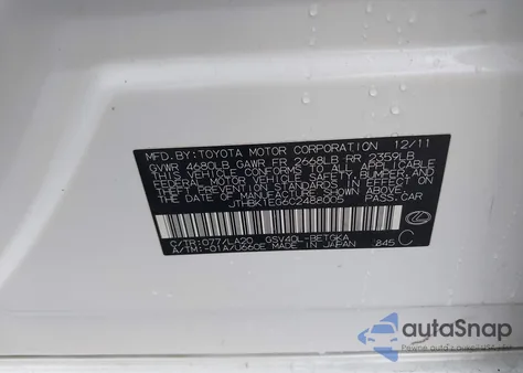 2012 Lexus Es 350 from USA, damaged, VIN JTHBK1EG6C2488005